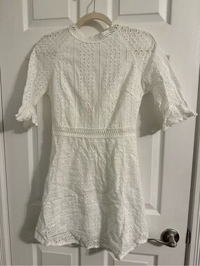 White Eyelet Lace Mini Dress with Ruffled Sleeves